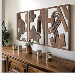 lot 1428 image: qmmp Modern Wooden Wall Sculptures - Set of 3 - Home Decor Accent - Large Wall Art for Living Room, Bedroom, Office - Easy Installation (Walnut, Large - Tree Leaves)