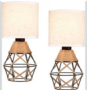 lot 1430 image: Hamilyeah Woven Table Lamps Set of 2, Farmhouse Lamps for Nightstand with OnOff Switch, Bedside Lamps with Fabric Shade, Modern Simple Lamps for Bedroom, Living Room,Home Office