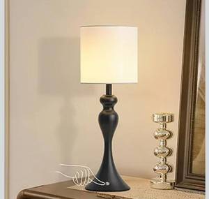 lot 1431 image: Table Lamp for Bedroom, Cordless Bedside Lamps for Living Room, Touch 3-Way Dimmable Desk Lamp for Night Stands, Rechargeable, Battery Operated Lamp with Fabric Shade for Dorm, Home Office (Black)