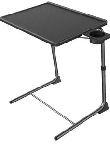 lot 1434 image: HUANUO Adjustable TV Tray Table - TV Dinner Tray on Bed & Sofa, Comfortable Folding Table with 6 Height & 3 Tilt Angle Adjustments (Black)