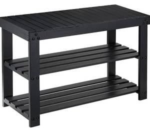 lot 1436 image: Pipishell Bamboo Shoe Rack Bench, 3 Tier Sturdy Shoe Organizer, Storage Shoe Shelf, Holds up to 300lbs for Entryway Bedroom Living Room Balcony, Black