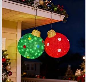 lot 1445 image: 16 Dx18 H Christmas Ornament Lights, 2 Pack Outdoor Christmas Decorations with 100 LED Lights, Waterproof Hanging Christmas Balls for Indoor Outdoor Yard Patio