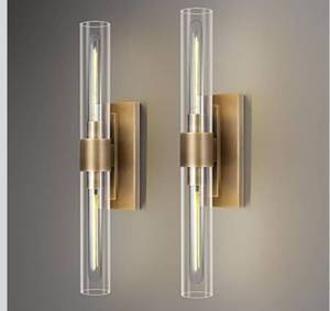 lot 1452 image: Modern Brass and Glass Wall Sconces, 24 Vanity Lights for Bathroom 2 Lights, Horizontal or Vertical Linear Wall Sconce,Indoor Sconces Wall Lighting,Bathroom Wall Sconce Set of Two Retail$300