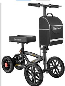 lot 1458 image: 350 Lbs Capacity Foldable All Terrain Knee Scooter Walker - Economical Foot Injury Crutch Alternative - Black