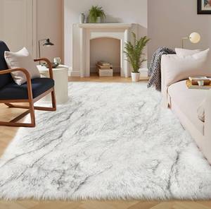lot 1461 image: Latepis White with Grey Tips Faux Sheepskin Fur Rug 8x10 for Living Room Bedroom Washable Living Room Luxury Room Decor Fluffy Rug Rectangle