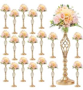 lot 1463 image: 20 PCS 20.5 Inch Metal Flower Arrangement Stand Wedding Metal Twist Flower Vase Stand Elegant Candle Holder for Reception Party Hotel Home Decor(Gold