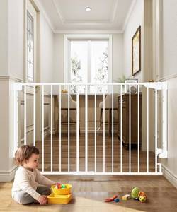 lot 1474 image: Cumbor Expandable 31.6-48 Baby Gate for Stairs, Wall-Mounted, 2-in-1 No Bottom Bar Dog Gate Indoor, Auto Close Pet Gate for Doorways with Large Walk Thru Door, Child-Proof Gate for Kids (White)