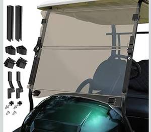 lot 1487 image: Club Car Precedent Windshield,Golf Cart Windshield for PrecedentTempoOnward (2004-Up) Heavy Duty Hinges, Foldable, Anti-UV &amp Impact Resistant, 5MM Thick PC Material, 37.6W X 33.2H (tinted
