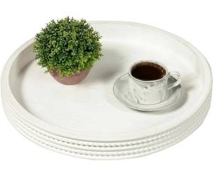 lot 1495 image: Carah & Cossh Decorative Fir Wood Tray, 16-Inch Round, White