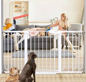 lot 1500 image: Cumbor 29.7-57 Extra Wide Baby Gate for Stairs, Moms Choice Awards Winner-Dog Gate for Doorways, Pressure Mounted Walk Through Safety Child Gate for Kids Toddler, Tall Pet Puppy Fence Gate, White