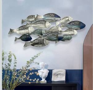 lot 1515 image: edaknez Coastal Metal Fish Wall Decor, Large Nautical Wall Art, School of Fish Wall Sculpture, for Living Room, Bedroom Beach or Ocean Decor (C 50 inch x 21 inch)