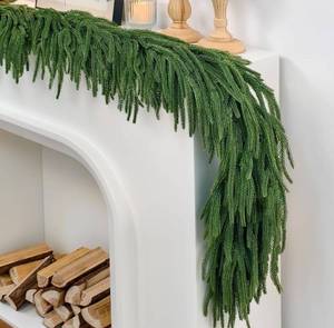lot 1518 image: 6ft Christmas Garland with Lights,Thick Norfolk Pine Garland, Realistic Green Garlands for Mantle, Stair Railing, Battery Operated IndoorOutdoor New Year Holiday Decoration with Timer