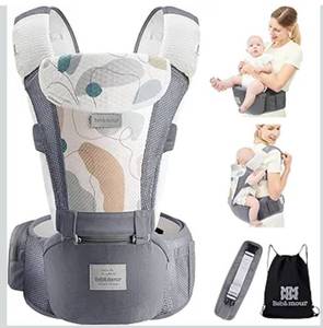 lot 1523 image: Bebamour Baby Carrier Newborn to Toddler-Baby Hip Carrier Front and Back Carry with Head Hood & 3 Pieces Teething Pads& Waist Extenders & Storage Bag (Black)