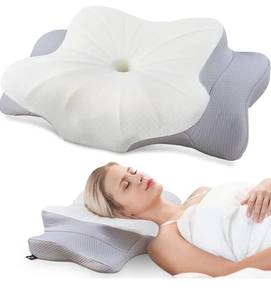 lot 1525 image: DONAMA Cervical Pillow for Neck and Shoulder,Contour Memory Foam Pillow,Ergonomic Neck Support Pillow for Side Back Stomach Sleepers with Pillowcase
