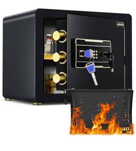 lot 1528 image: ADIMO Home Safe Box, 1.2 Cubic Feet Security Safe with Fireproof Waterproof Money Bag, Digital Keypad and Dual Key System, Personal Lock Money Box for Home Office Valuable Document Black