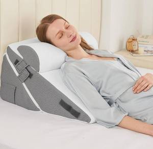 lot 1535 image: Sasttie Wedge Pillow Set for After Surgery, 2PCS Adjustable Bed Wedge Pillow Headboard with Memory Foam Neck Cushion for Acid Reflux, Sleeping, Neck &amp Back Support, Dark Grey &amp White