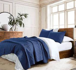 lot 1537 image: HORIMOTE HOME 100% Cotton Quilt Set Queen Size, Navy Blue Pre-Washed 3-Piece Bedspread Coverlet Set, Cozy Lightweight Stitching Bedding Cover with 2 Shams in Geometric Pattern for All Season