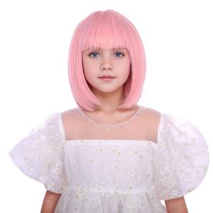lot 1549 image: Edivd Light Pink Bob Wig Short Pastel Pink Bob Wig with Bangs Heat Resistant Synthetic Hair with Cap (Small Size)