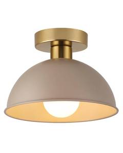 lot 1563 image: MIAOMEIO Industrial Semi Flush Mount Ceiling Light with Gold Plate and Brown Shade, Farmhouse Ceiling Light Fixture for Kitchen Island Dining Room Foyer Hallway Porch Barn Loft-10in