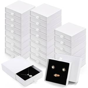 lot 1564 image: WRINGKIT 24 Pack White Cardboard Jewelry Gift Boxes Bulk, Square Jewelry Gift Boxes 3.5x3.5x1.2 Inch, Jewelries Packing Box with Lids Foam Cushion for Necklace Earring Bracelet Ring Display Storage