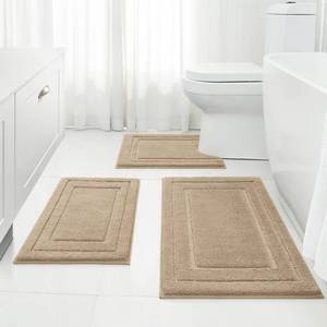 lot 1565 image: HOMEIDEAS Bathroom Rugs Sets 3 Piece, Super Soft and Absorbent Non Slip Microfiber Toilet Bath Mat with U-Shaped for Bathroom, Farmhouse (Khaki)