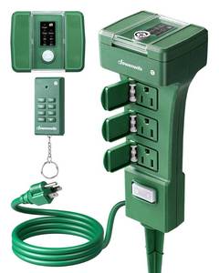 lot 1585 image: DEWENWILS Outdoor Power Stake Timer Waterproof, 100FT Range Remote Control Outlet Timer, 6 Grounded Outlets 6FT Cord, Photocell Dusk to Dawn, for Lights, Garden, 1875W15A UL Listed