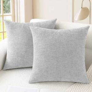 lot 1595 image: CaliTime Throw Pillow Covers Decorative 26 X 26 Inches Pack of 2 Cozy Chenille Cushion Cases for Couch Sofa Bed Living Room Home Moonbeam Gray