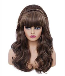 lot 1619 image: Rugelyss Long Brown Mixed Wig with Bang Retro Bouffant Beehive Wigs fits 80s Costume or Halloween Party