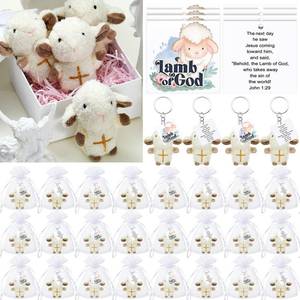 lot 1621 image: Shappy 6 Pcs Mini Plush Lambs Jesus Plush Toys Lamb of God Sheep Stuffed Animal Keychain Religious Easter Party Favors Basket Stuffers Christian Gifts for Easter Baptism First Communion Christening