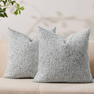 lot 1627 image: Allorry Decorative Couch Throw Pillow Covers 18x18 Set of 2 Blue Striped Soft Wool Pillow Covers Neutral Textured Boho Cushion Covers for Modern Farmhouse Sofa Bedroom Living Room Decor SY012-C18
