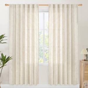 lot 1629 image: YoungsTex 78 Inch Length Linen Semi Sheer Curtains for Living Room, Boho Light Filtering Window Drapes Textured with Rod Pocket Back Tab for Dining Bedroom, 2 Panels, 52 X 78 Inch