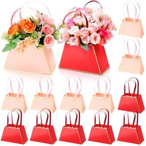 lot 1631 image: Fuutreo 12 Pcs Flower Gift Bags for Bouquets Portable Craft Flower Arrangement Boxes with Handle Waterproof Bouquet Florist Packaging Wrap for Wedding Mothers Day Birthday Graduation(Pink, Red)