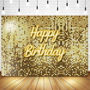 lot 1639 image: Ayayiya 7x5ft Gold Happy Birthday Backdrop for Women Girls Sequin Shimmer Wall Photography Background Flash Square Sweet 16 21st 30th 40th 50th Birthday Banner Golden Party Decorations Photoshoot Prop