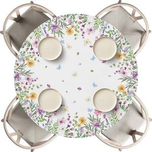lot 1640 image: Horaldaily Spring Fitted Tablecloth 60 Inch Round, Spring Daisy Floral Flowers Butterfly Washable Table Cover Elastic Edged for Dinning, Picnic, Camping, Banquet