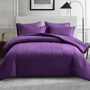 lot 1651 image: Maple&Stone Purple Comforter Set Full, 7 Pieces Bed in a Bag - Down Alternative Bed Set with Comforter, Sheets, Pillowcases & Shams, All Season Lightweight Bedding Set, Purple