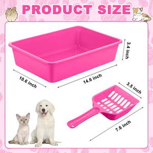 lot 1652 image: Amyhill Open Cat Litter Box Kitten Litter Pan with Scooper Medium Plastic Pet Tray Durable Nonstick Kitten Box for Indoor Pets Cats Rabbit Supply Easy to Clean, 14.6x10.6x3.4 Inch (Pink)