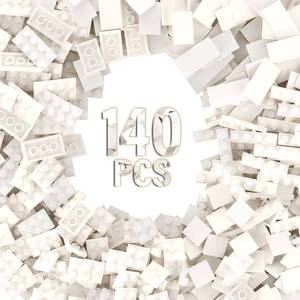 lot 1659 image: 140 Piece White Classic Building Bricks PlateTile, 7 Types Bulk Building Bricks Pack, Compatible with Lego Parts and Pieces (White)