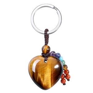 lot 1670 image: MANIFO Natural Tiger Eye Heart Crystal Keychain 7 Chakra Healing Gemstone Key Ring Charm for Women