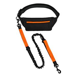 lot 1676 image: Amazon Basics Hands Free Dog Leash with Running Bag, Adjustable Waist Belt, Dual Padded Handles, Reflective Bungee Leash for Walking, Jogging, Hiking, Fits Small to Large Dogs (Up to 150 lbs)