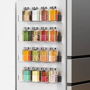 lot 1682 image: Lumanman 4 Pack Acrylic Spice Racks for Refrigerator and Oven, Magnetic Fridge Organizers and Storage, Clear