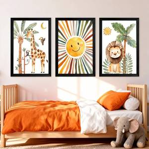 lot 1697 image: Cute Sun Lion Giraffe Quote Framed Wall Art Set of 4, 11x16 Boho Educational Animal Wall Sign for Baby Girl Kid Boy Toddlers, Wooden Inspirational Nursery Wall Decor Black