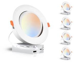 lot 1701 image: CLOUDY BAY 15W 6 inch 5 Color Swivel LED Gimbal Recessed Light with Junction Box, IC Rated Air Tight Flicker Free,120V CRI90, 2700K3000K3500K4000K5000K Temperature Selectable,White, Pack of 4