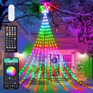 lot 1707 image: Outdoor Christmas Star String Lights, 16.4Feet 317LED Smart RGB Waterfall Tree String Light with APP Remote Control, DIY Timer Music Sync Shooting Star Lights for Indoor Outdoor Garden Decoration