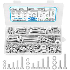 lot 1718 image: Besitu 252Pcs Hex Bolts and Nuts Assortment Kit, 14-20, 516-18, 38-16 Assorted Bolts Nuts and Washers Kit, 304 Stainless Steel Machine Screw Sets with Case