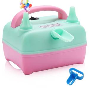 lot 1723 image: QIPUMP Balloon Pump Electric,110V 500W Air Balloon Pump and Tying Tool in One,Balloon Blower Inflator Dual Nozzle for Decoration, Party (GreenPink)
