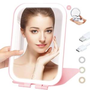 lot 1727 image: Koolstuffs Travel Mirror with Light, Rechargeable Portable Makeup Mirror with Battery-Powered, 3 Colors LED Lighting, Dimmable Touch Screen Vanity Lighted Mirror