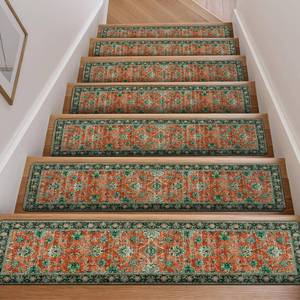 lot 1737 image: OJIA Vintage Stair Treads Non-Slip Stair Runners for Wooden Steps Indoor 15PCS 30x8 Carpet Stair Treads Stair Mats Staircase Step Treads for Kids, Elders and Dogs, Stair Covers, Red