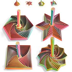 lot 1741 image: 4PCS 3D Printed Fidget Toys for Adults Multi-Layer Geometric Shapes with Handle, ASMR Clicking Sound, Stress Relief Toy for Anxiety &amp Focus (Gold, Green, Purple, Rainbow Finish)