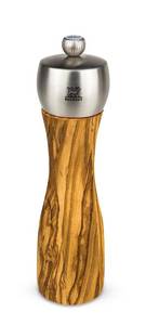 lot 1749 image: Peugeot - Fidji Manual Salt Mill - Adjustable Grinder - Olive Wood and Stainless Steel, Natural, 6 Inch