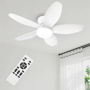 lot 1761 image: Yoedivu Small Ceiling Fans, 35 Inch Low Profile Ceiling Fan White Flush Mount Ceiling Fans with Lights and Remote,with 5 Reversible Blades 6 Wind Speeds, Modern Ceiling Fan for Bedroom Kitchen